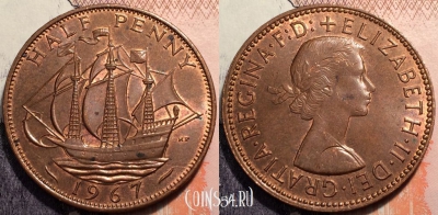 Великобритания 1/2 пенни 1967, см. сост., 88-093