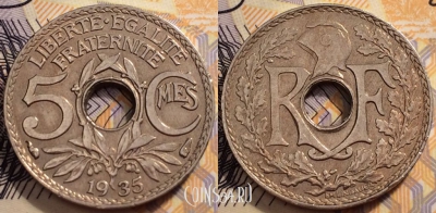 Франция 5 сантимов 1935 года, KM# 875, 088-109