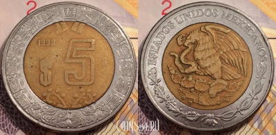 Мексика 5 песо 1999, см. состояние, 88-122
