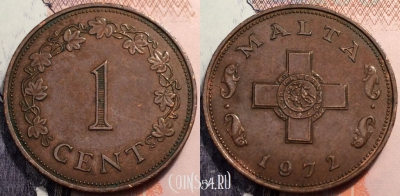 Мальта 1 цент 1972 года, KM 8, 88-134