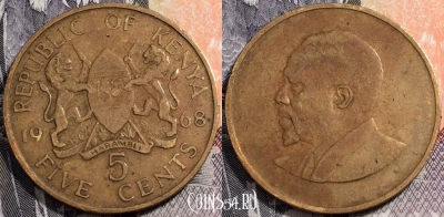 Кения 5 центов 1968 года, см. состояние, 91-059