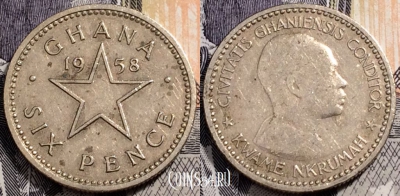 Гана 6 пенсов 1958 года, KM# 4, 91-062