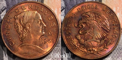 Мексика 5 сентаво 1968 года, см. состояние, 91-063