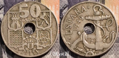 Испания 50 сентимо 1949 года, см. состояние, 91-132