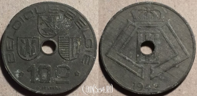 Бельгия 10 сантимов 1942 года, см. состояние, 69-064b