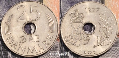 Дания 25 эре 1977 года, см. состояние, 91-143