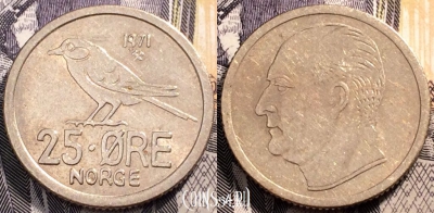 Норвегия 25 эре 1971 года, см. сост., 92-020