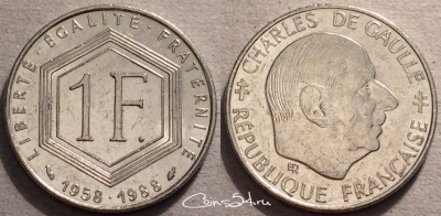 Франция 1 франк 1988, см. состояние, 87-046b