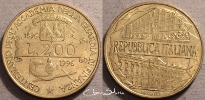 Италия 200 лир 1996 год, KM# 184, 87-050a