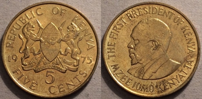 Кения 5 центов 1975, см. состояние, 87-047b