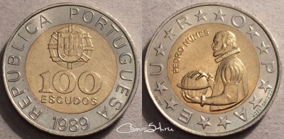 Португалия 100 эскудо 1989 года, KM# 645, 087-044b
