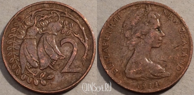 Новая Зеландия 2 цента 1974 года, KM# 32, 100-028