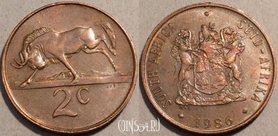 ЮАР 2 цента 1986 года, KM# 83, 100-093