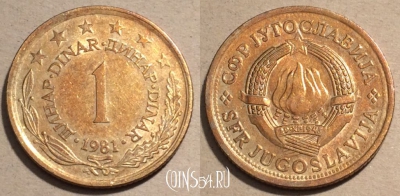 Югославия 1 динар 1981 года, KM# 59, 101-091