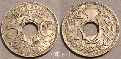 Франция 5 сантимов 1938 года, KM# 875a, 104-006