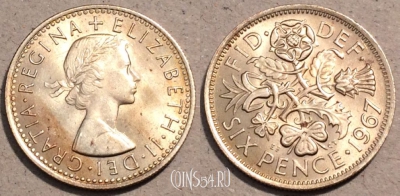 Великобритания 6 пенсов 1967 года, KM# 903, 104-041