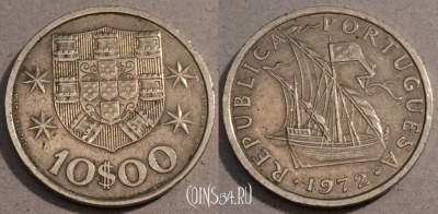 Португалия 10 эскудо 1972 года, KM# 600, 104-101
