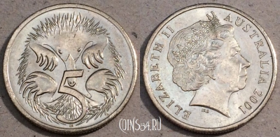 Австралия 5 центов 2001 года, KM# 401, 107-001