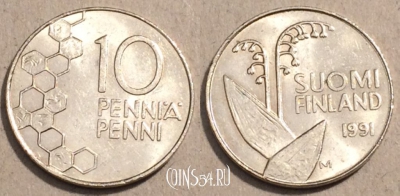 Финляндия 10 пенни 1991 года, КМ# 65, 107-089