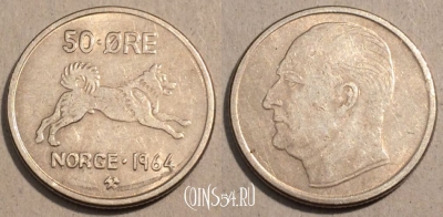 Норвегия 50 эре 1964 года, КМ# 408, 107-093
