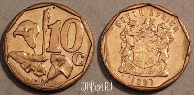 ЮАР 10 центов 1997 года, KM# 161, 107-106