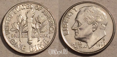 США 10 центов (дайм) 1998 года, KM# 195а, 107-119