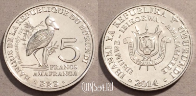 Бурунди 5 франков 2014 года, UNC, 108-018