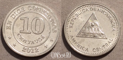 Никарагуа 10 сентаво 2012 года, KM# 105, UNC, 108-033