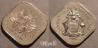 Багамы 15 центов 2005 года, KM# 62, UNC, 108-040