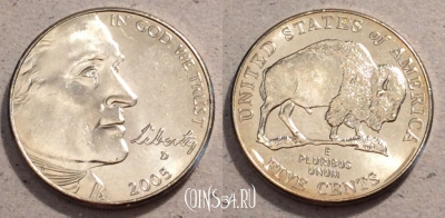 США 5 центов 2005 года, KM# 368, UNC, 108-075