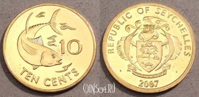 Сейшелы 10 центов 2007 года, KM# 48a, UNC, 108-139