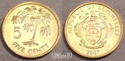 Сейшелы 5 центов 2007 года, KM# 47a, UNC, 108-141