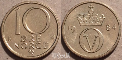 Норвегия 10 эре 1984 года, KM# 416, 92-048