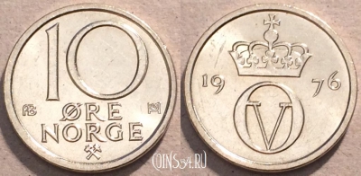 Норвегия 10 эре 1976 года, KM# 416, 094-011