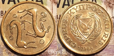 Кипр 2 цента 1988 года, KM# 54.2, 94-069