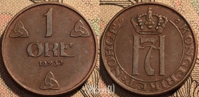 Норвегия 1 эре 1939 года, KM# 367, 94-098