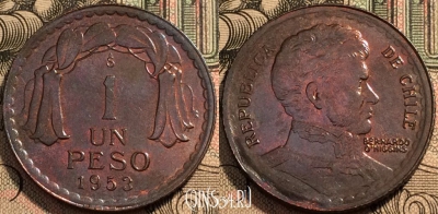 Чили 1 песо 1953 года, KM# 179, 94-099
