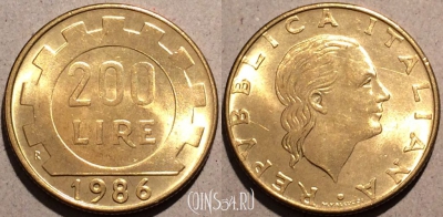 Италия 200 лир 1986 год, KM# 105, 95-013