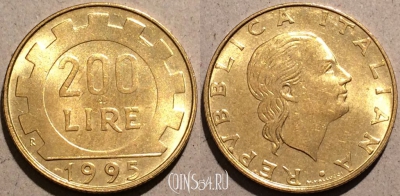 Италия 200 лир 1995 год, KM# 105, 095-017