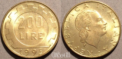 Италия 200 лир 1995 г., KM# 105, 095-018