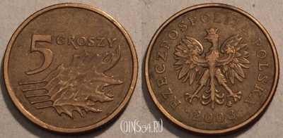 Польша 5 грошей 2003 год Y# 278, 97-079