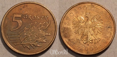 Польша 5 грошей 2008 года Y# 278, 97-081