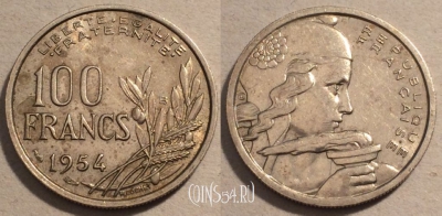 Франция 100 франков 1954 года, KM# 919, 99-030