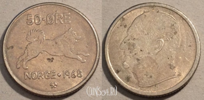 Норвегия 50 эре 1968 года, KM# 408, 99-120