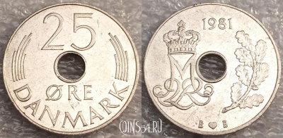 Дания 25 эре 1981 года, KM# 861, 079-062a