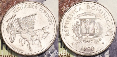 Доминикана 25 сентаво 1990 года, KM# 71.2, 112-004