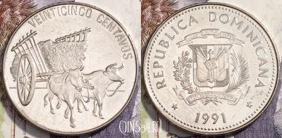 Доминикана 25 сентаво 1991 года, KM# 71.2, 112-006