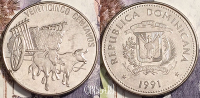 Доминикана 25 сентаво 1991 года, KM# 71.2, 112-007