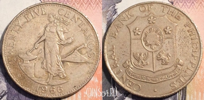 Филиппины 25 сентаво 1966 года, KM 189, 112-058