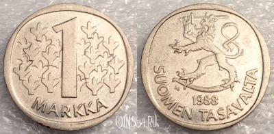 Финляндия 1 марка 1988 года, KM# 49a, a077-099